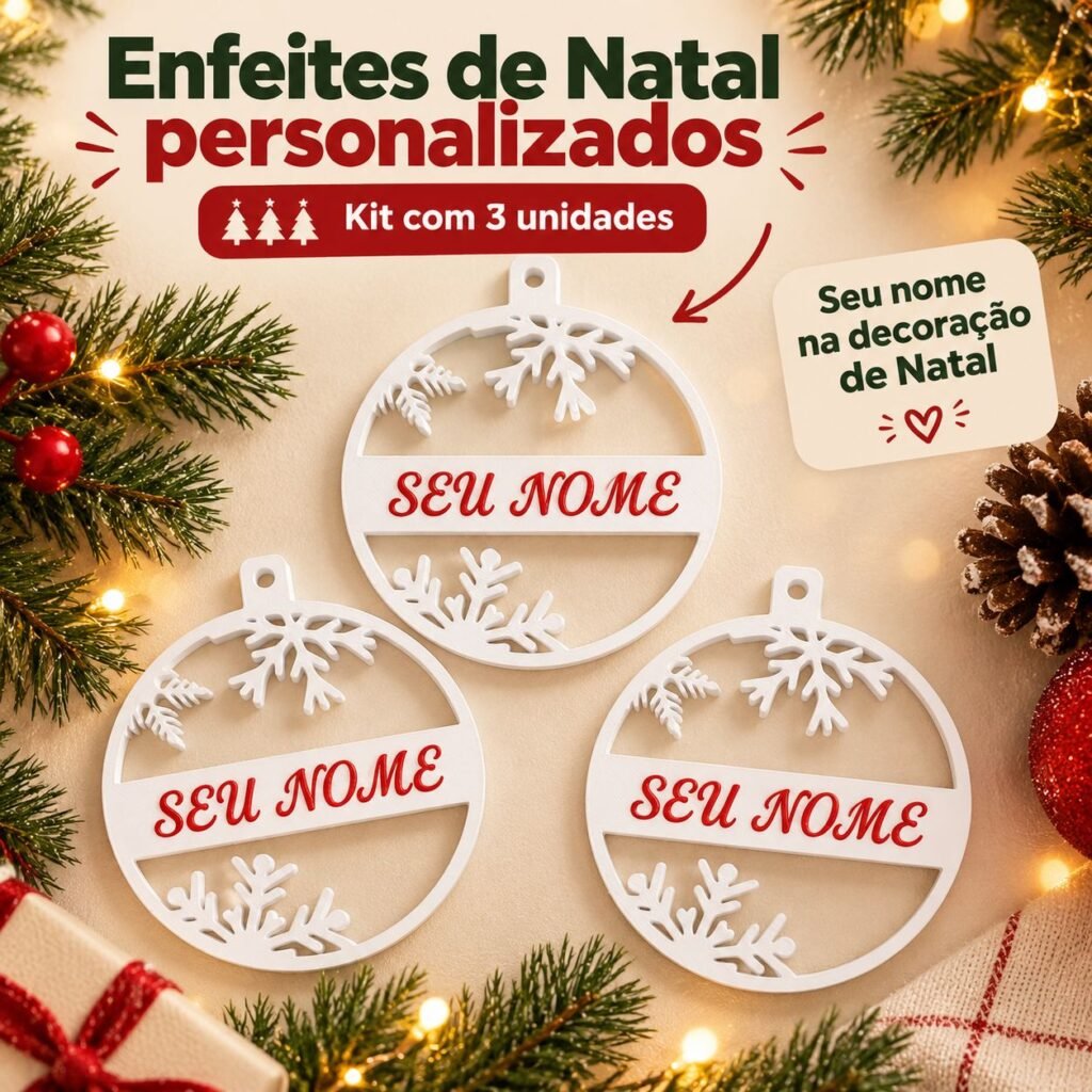 Kit com 3 Enfeites de Natal Floco de Neve