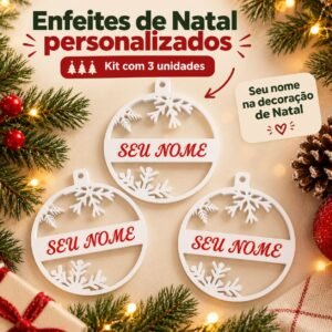 Kit com 3 Enfeites de Natal Floco de Neve