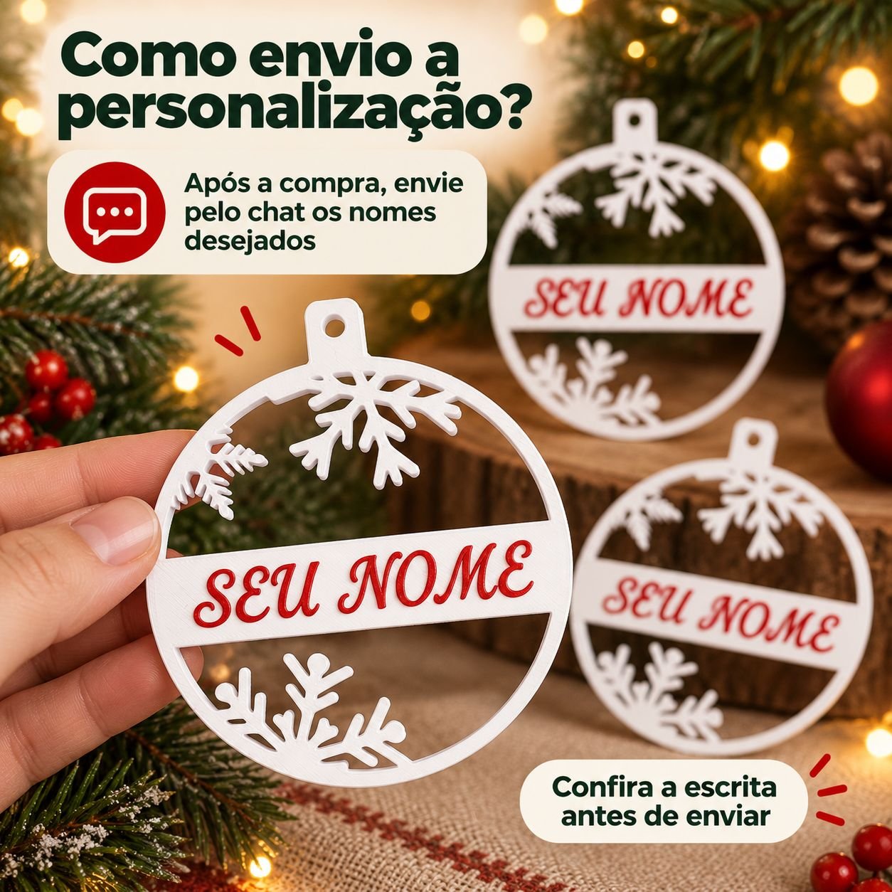 Kit com 3 Enfeites de Natal Floco de Neve - Imagem 5