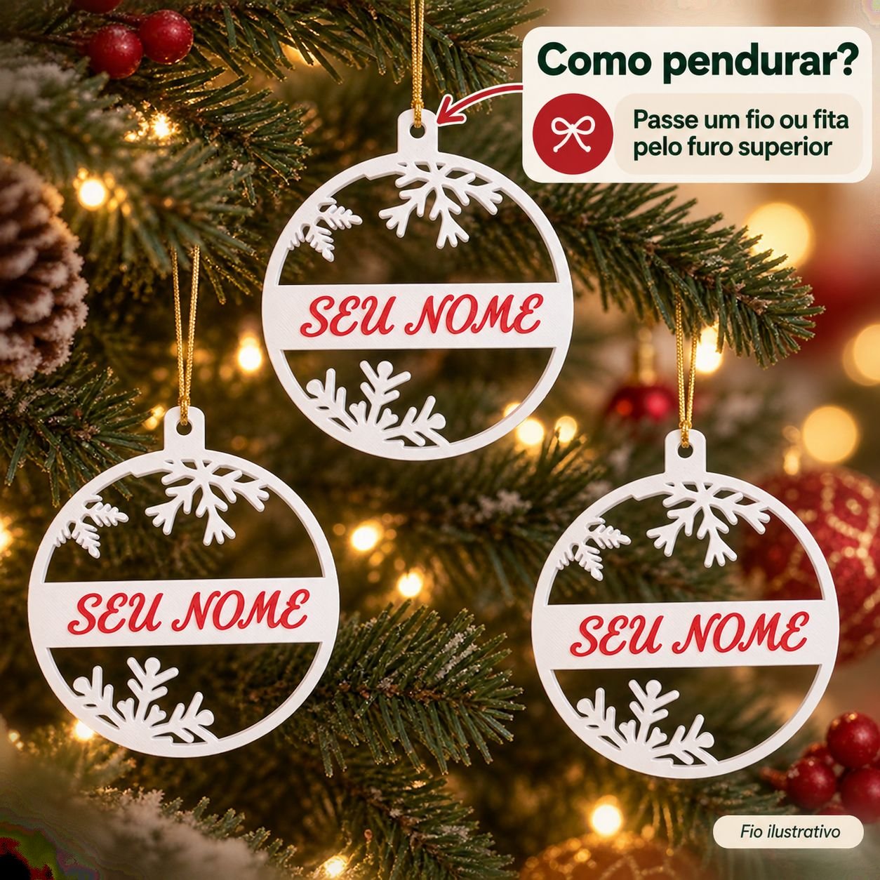 Kit com 3 Enfeites de Natal Floco de Neve - Imagem 2