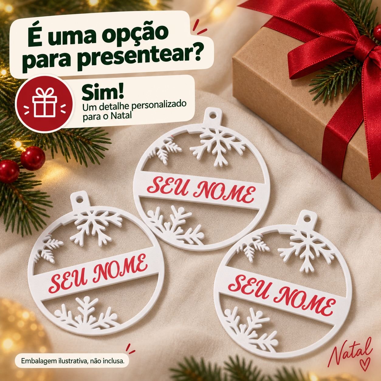 Kit com 3 Enfeites de Natal Floco de Neve - Imagem 4